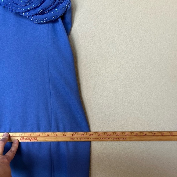 Mother Of The Bride Dress Size Medium Blue Iris Knee Length W Beading Jack Bryan - Picture 14 of 15